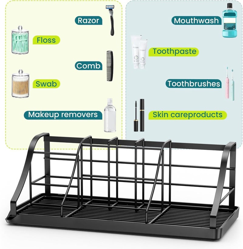 Chintu Bathroom Countertop Organizer - Detachable 7 Slots Kids Electric Black Toothbrush and Toothpaste Holder Drainage Tray for Bathroom Accessories Organization Counter Vanity Sink Storage - Image 5